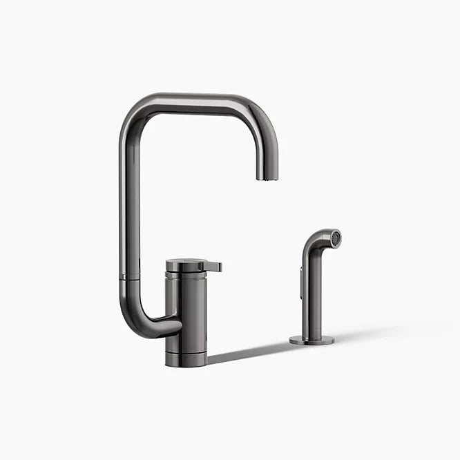 Components Single-handle Kitchen Sink Faucet with Two-Function Extended-Reach Spout and Side Sprayer - Polished Chrome