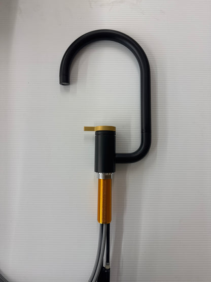 Components 1.5 GPM Arc Swing Single Handle Kitchen Sink Faucet With Side Spray - Matte Black with Brushed Moderne Brass