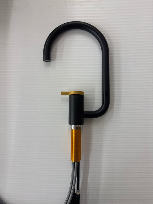 Components 1.5 GPM Arc Swing Single Handle Kitchen Sink Faucet With Side Spray - Matte Black with Brushed Moderne Brass