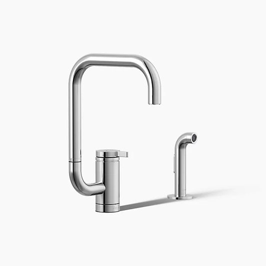 Components Single-handle Kitchen Sink Faucet with Two-Function Extended-Reach Spout and Side Sprayer - Polished Chrome