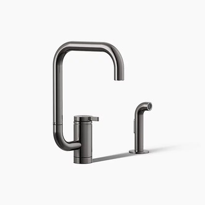 Components Single-handle Kitchen Sink Faucet with Two-Function Extended-Reach Spout and Side Sprayer - Polished Chrome
