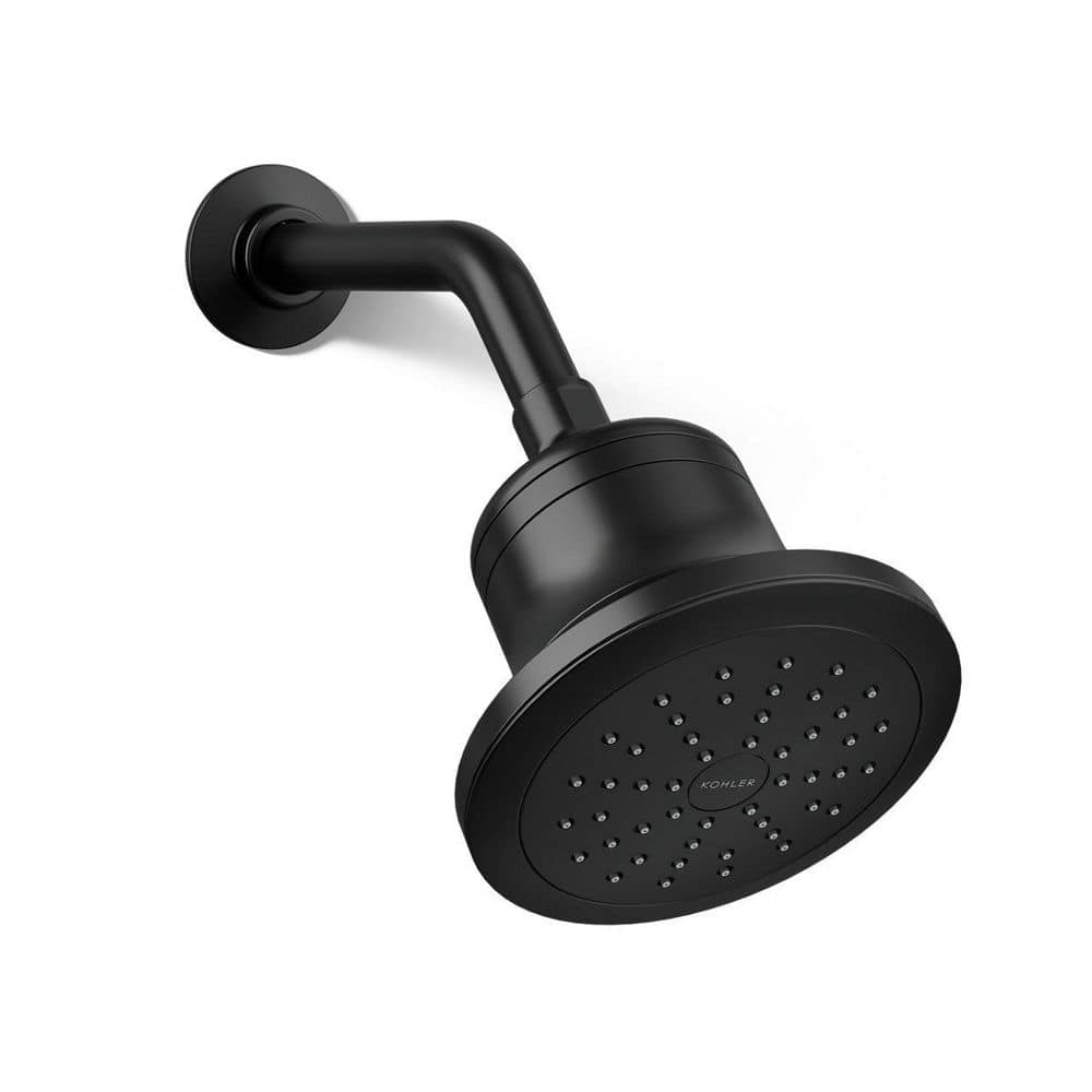 Cinq Round 1-Spray Filtered Showerhead with 1.75 GPM 5.5 in., Wall Mount Fixed in Matte Black